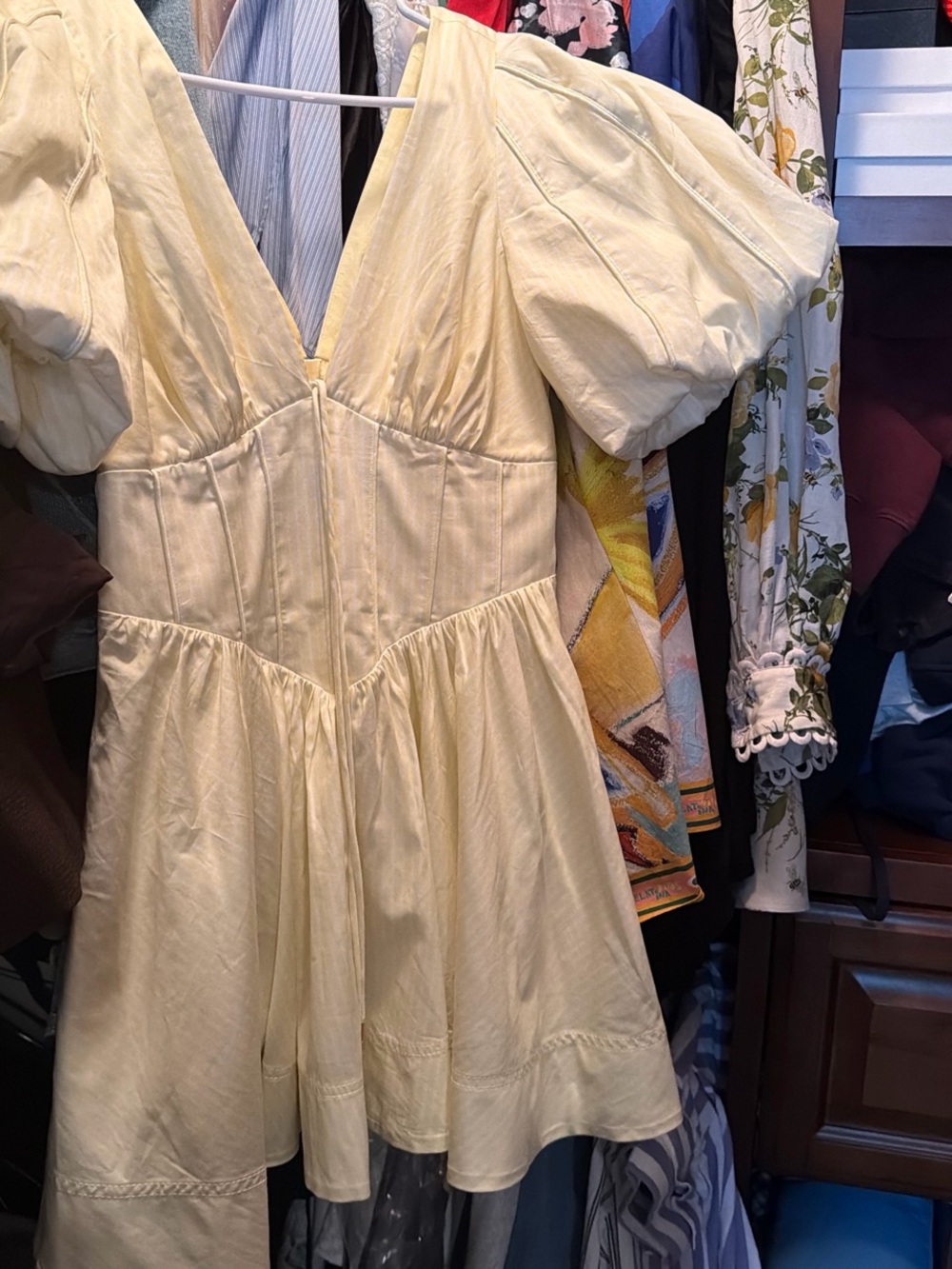 Aje Pale Yellow Puff-Sleeve Mini Dress
